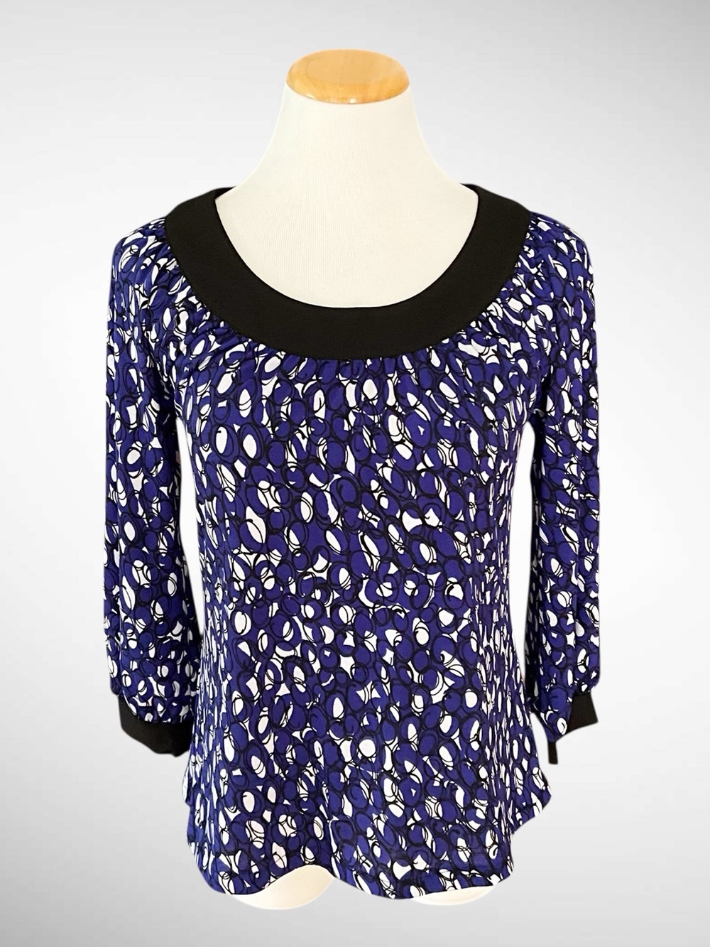 Ann Klein Scoopneck Pullover Blouse Chainlink Print 3/4-Sleeves